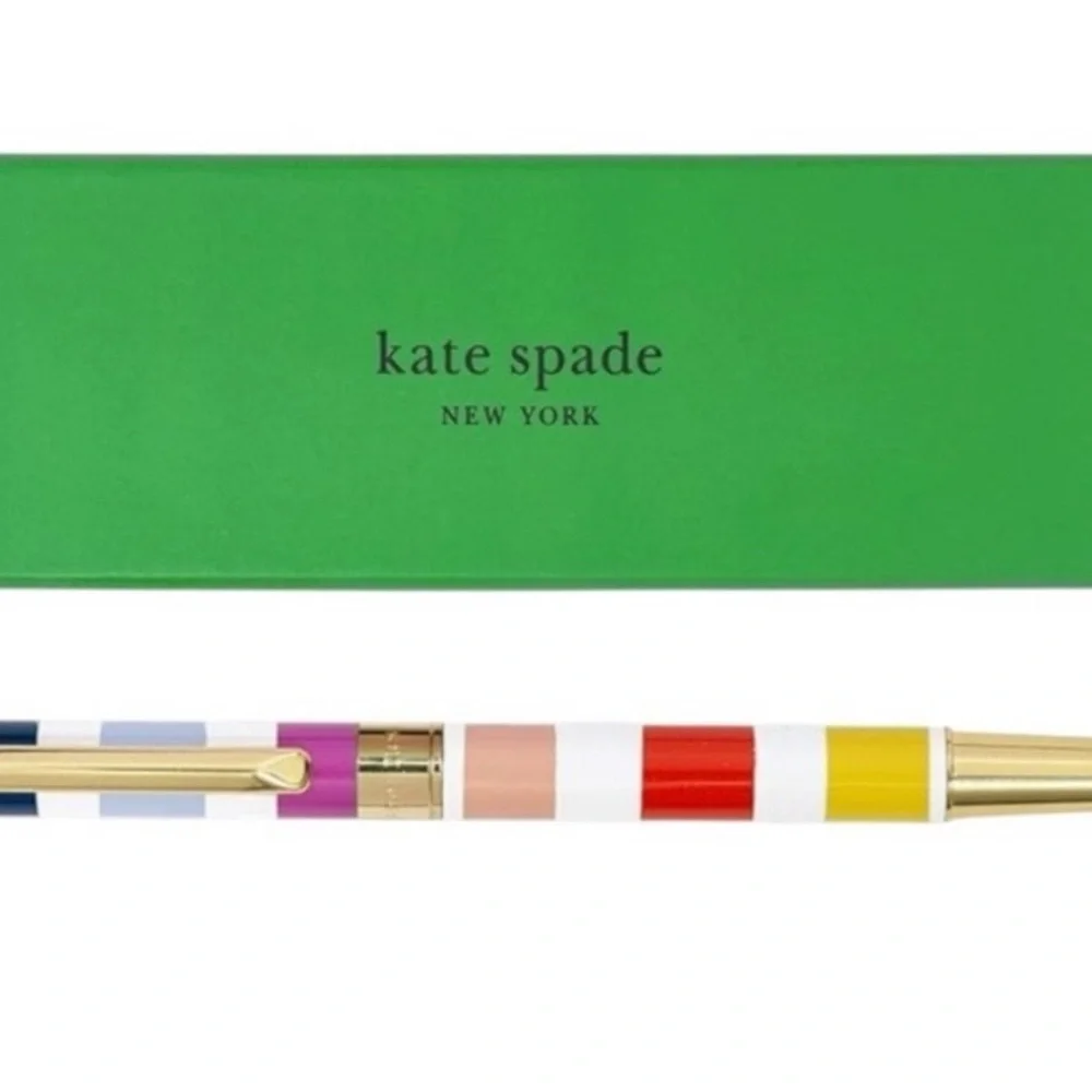 Kate Spade Pink & Blue Notepad Set of 3 & Candy Striped Ballpoint Ink Pen NWT - Picture 2 of 5